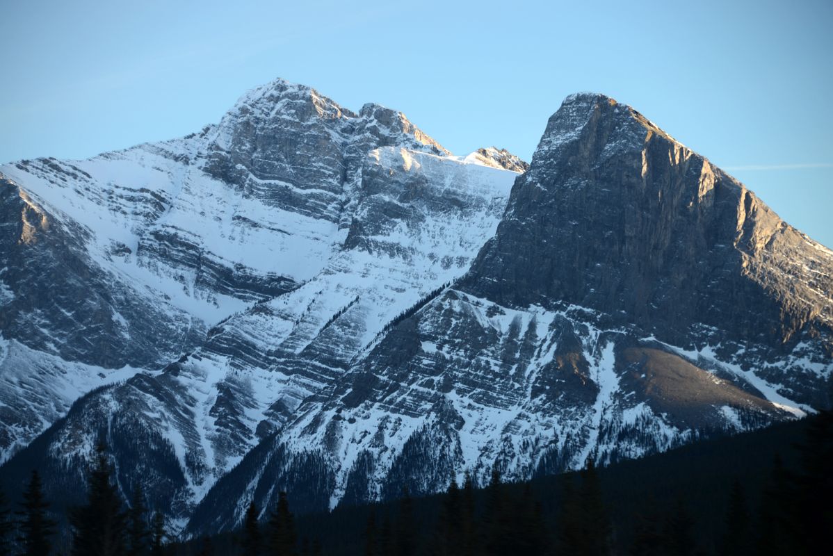 16D Mount Lawrence Grassi, Miner-s Peak, Ha Ling Peak From Trans Canada Highway At Canmore In Winter Just Before Sunset